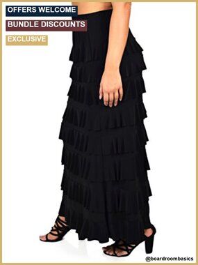 Women 8 Tiered Ruffled Boho Maxi Skirt Elastic Waist Flared Full Skirt
